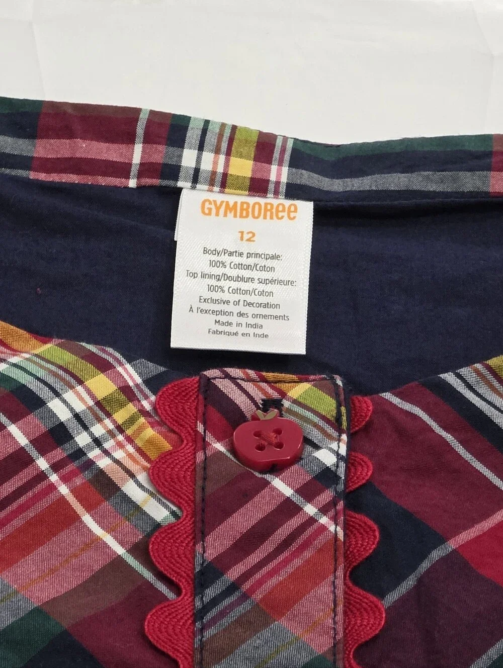 Gymboree Apple Orchard Plaid Poplin Red & Navy Blue Babydoll Dress Size 12